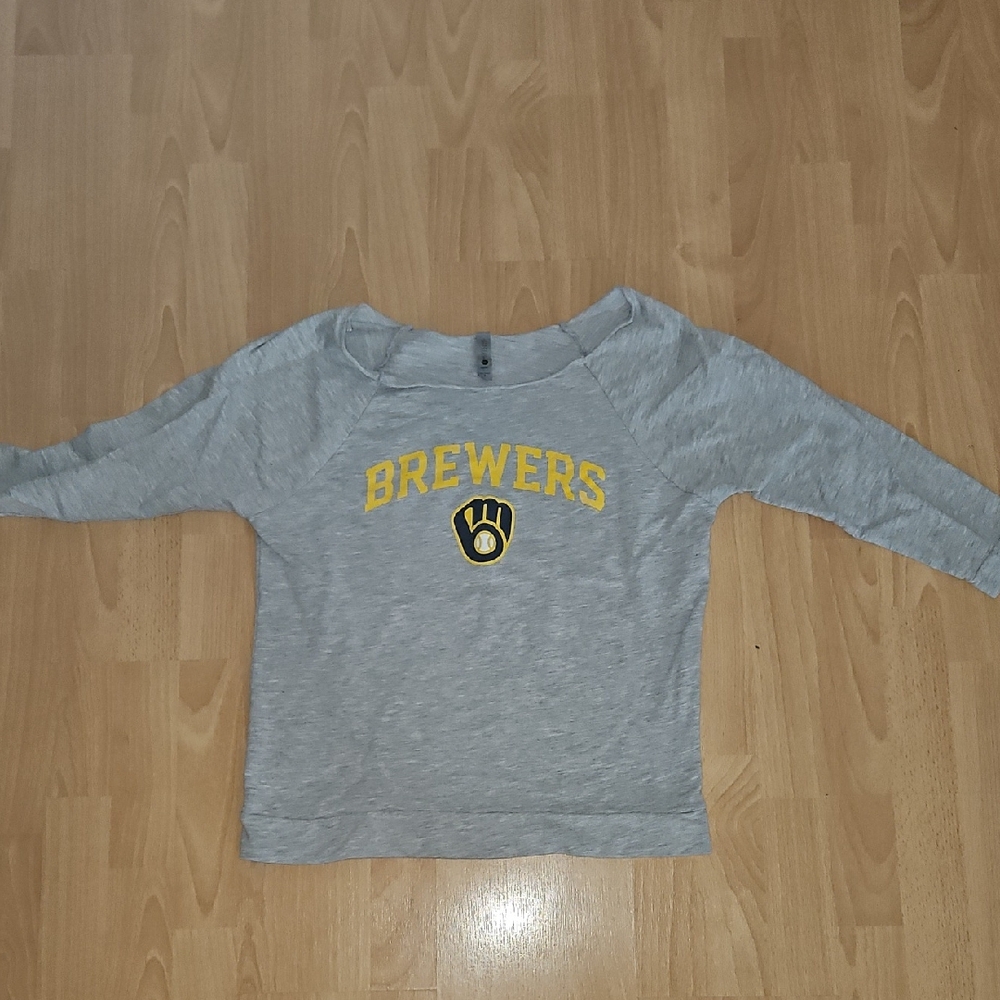 Gray Brewers Off The Shoulder 3/4 Sleeve Shirt
